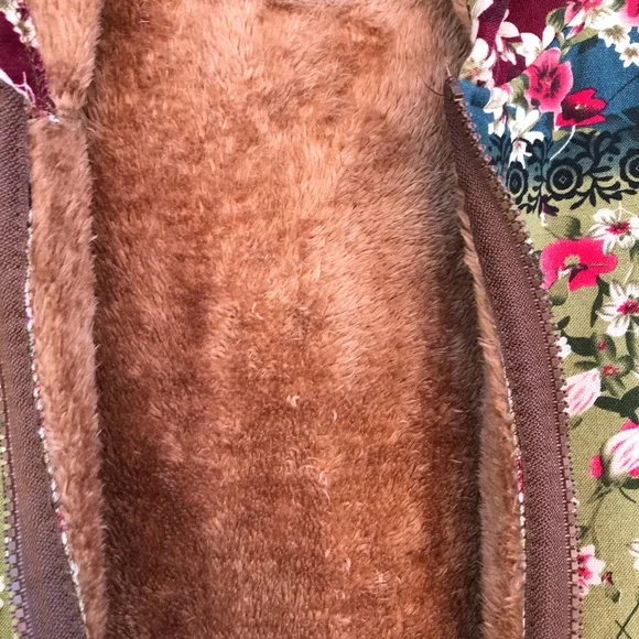 womens 2xl floral hoodie jacket zip up green burgundy blue fleece lined - Picture 4 of 11